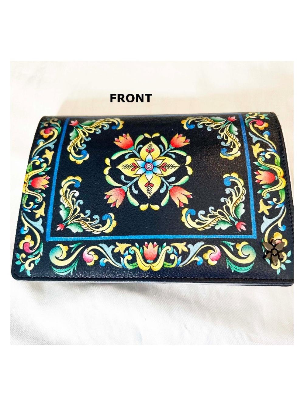 WALLET ON A STRING WITH RFID, TUSCAN TILES BLUE MULTICOLOUR, HAND PAINTED, ONE-